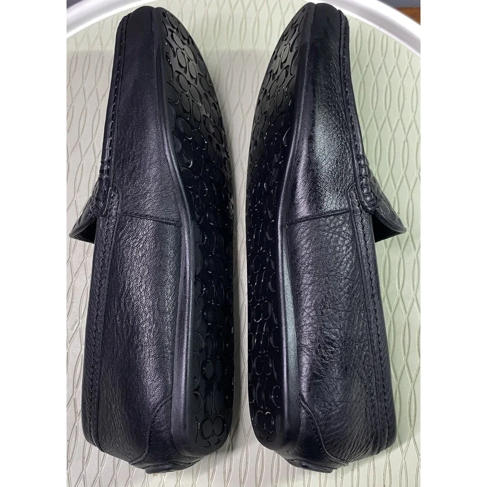 Coach Black‎ Leather Jake 6CM Men's Driving Loafer Shoes Signature C 7.5 M EUC